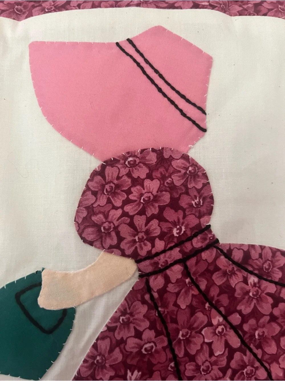 Vintage Handmade Sunbonnet Sue Overall Sam Appliqué Fabric Wall Hanging
